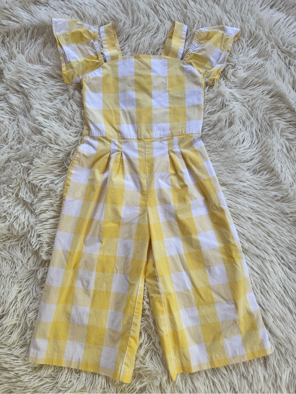 Janie and Jack Yellow & White Gingham Flutter-Strap Jumpsuit